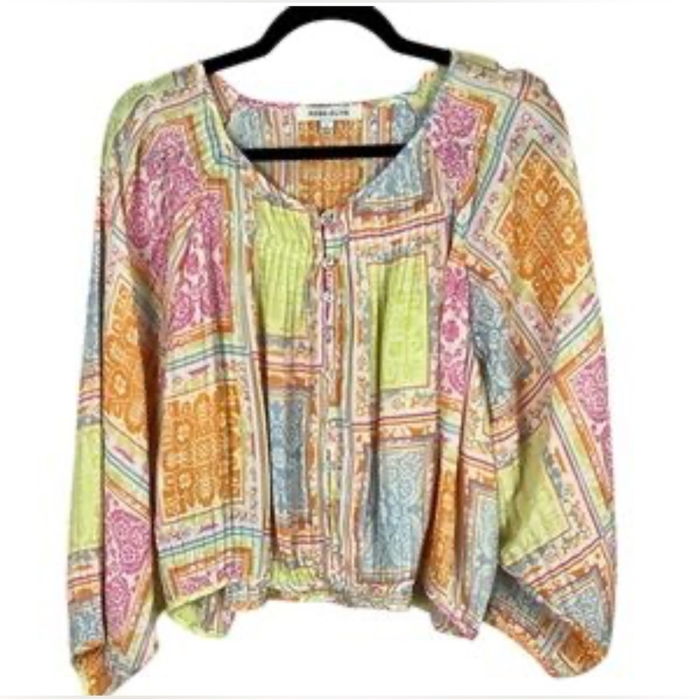 Rose+Olive flower print blouse Colorful Bohemian Women's Top